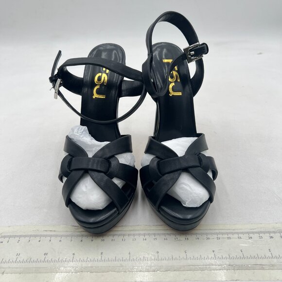 FSJ Black Stylish High Heel Strappy Sandals Open Toe Ankle Strap Platform Shoes - Picture 3 of 8